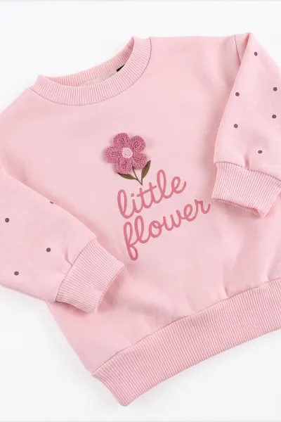 Pembe (1-5 Yaş) Papatya Nakışlı Alt Çimalı 3 İp Şardonlu Kız Çocuk Kışlık Takım 499725