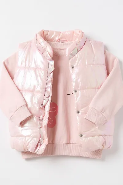 Pembe (1-5 Yaş) Parlak Şişme Yelekli 2 ip Kız Çocuk 3'lü Takım 473216