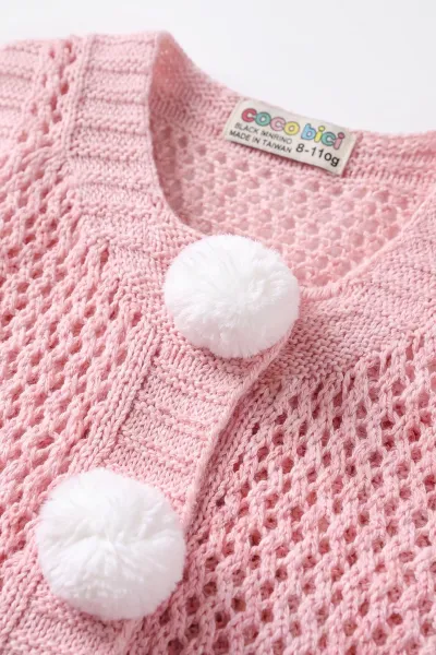 Pembe (1-5 Yaş) Ponpon Ajurlu Kız Çocuk Yelek 474180
