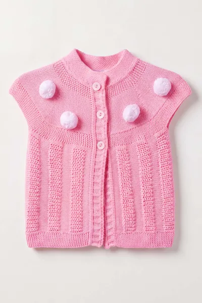 Pembe (1-5 Yaş) Ponpon Düğmeli Kız Çocuk Yelek 474185