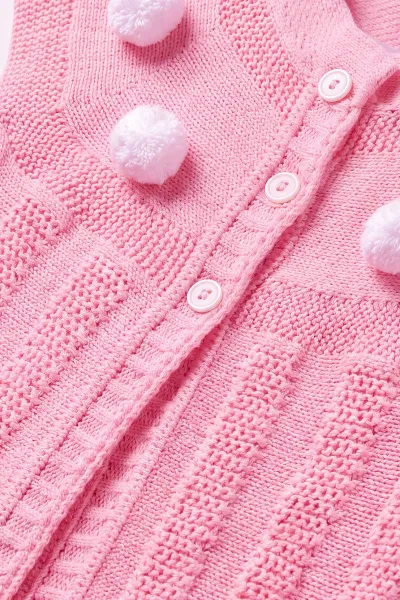 Pembe (1-5 Yaş) Ponpon Düğmeli Kız Çocuk Yelek 474185