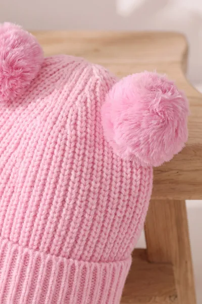 Pembe (1-5 Yaş) Ponponlu Kız  Çocuk Atkı Bere Takım 475067