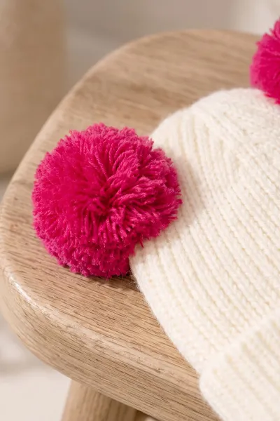 Pembe (1-5 Yaş) Ponponlu Kız  Çocuk Atkı Bere Takım 475086