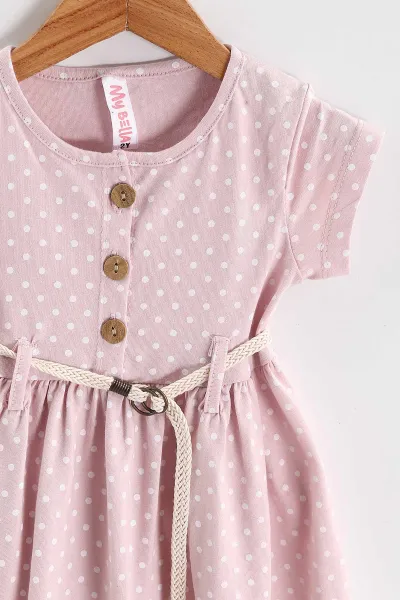 Pembe (1-5 Yaş) Puantiye Desenli Kemerli Kız Çocuk Penye Elbise 438989