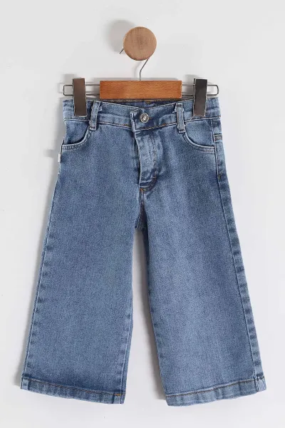 Pembe (1-5 Yaş) Şişme Cep Detaylı Kot Pantolonlu Kız Çocuk 3'lü Takım 442772