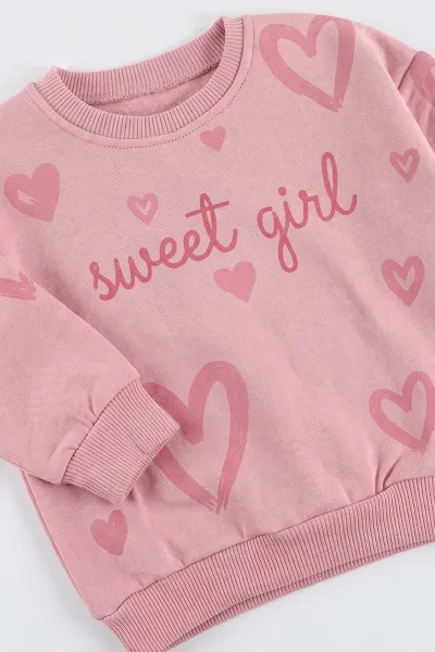 Pembe (1-5 Yaş) Sweet Girl Baskılı 3 İp Şardonlu Kız Çocuk Kışlık Takım 499768