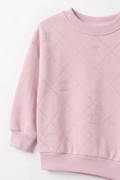 Pembe (1-5 Yaş) Taş Baskılı  Alt Çimalı 3 İp Şardonlu Kız Çocuk Kışlık Takım 499009