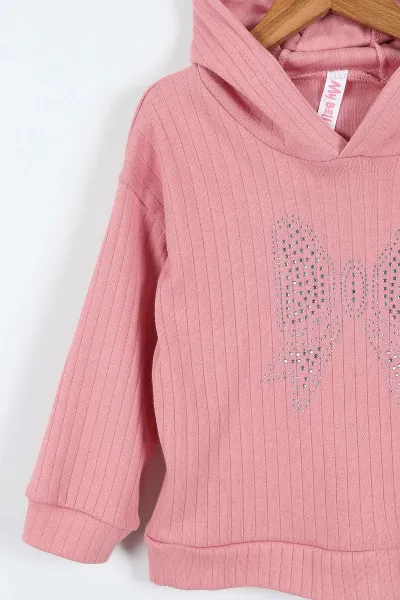 Pembe (1-5 Yaş) Taş Baskılı Kapüşoblu Raporlu İspanyol Paça Kız Çocuk 2'li Takım 418446