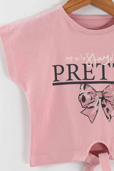 Pembe (1-5 Yaş)Fiyonk Baskılı Bürümcük Pantolonlu  Kız Çocuk  Yazlık Takım 436706