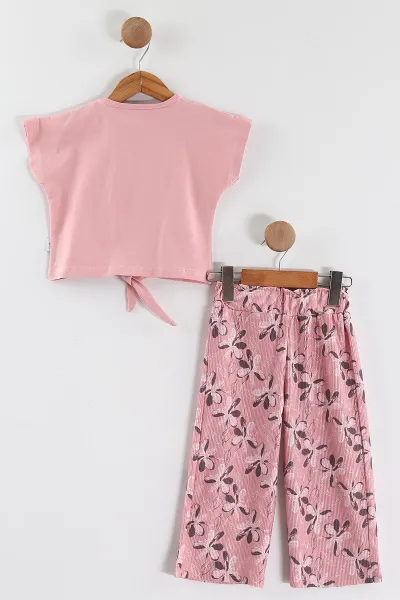 Pembe (1-5 Yaş)Fiyonk Baskılı Bürümcük Pantolonlu  Kız Çocuk  Yazlık Takım 436706