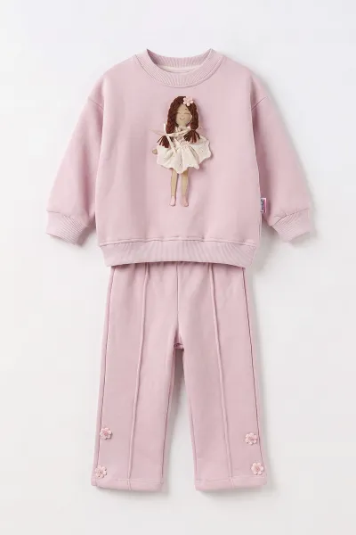 Pembe (1-5 Yaş)Oyuncak Bebek Aksesuarlı   3 İp Şardonlu Kız Çocuk Kışlık Takım 499244