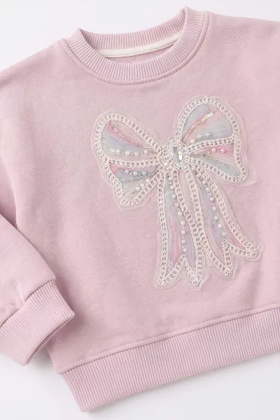 Pembe (1-5 Yaş)Pul Fiyonklu Nakışlı 3 İp Şardonlu Kız Çocuk Kışlık Takım 498063