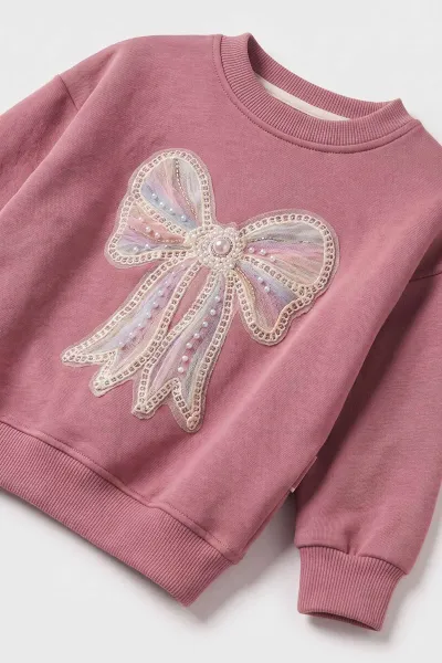 Pembe (1-5 Yaş)Pul Fiyonklu Nakışlı 3 İp Şardonlu Kız Çocuk Kışlık Takım 500858