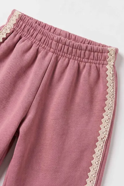 Pembe (1-5 Yaş)Pul Fiyonklu Nakışlı 3 İp Şardonlu Kız Çocuk Kışlık Takım 500858