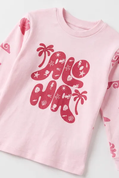 Pembe (1-6  Yaş ) Aloha  Baskılı Penye Kız Bebek&Çocuk  Pijama Takım 500335