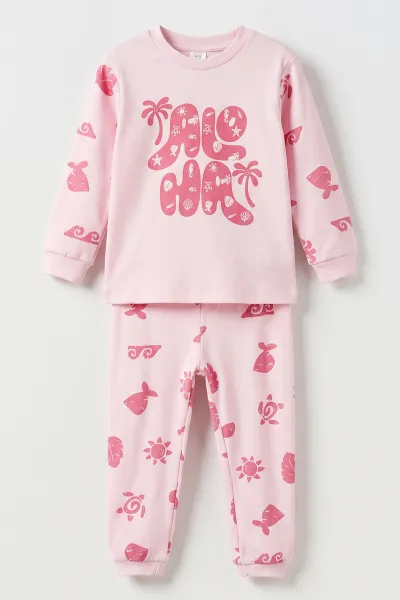 Pembe (1-6  Yaş ) Aloha  Baskılı Penye Kız Bebek&Çocuk  Pijama Takım 500335