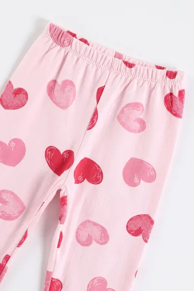 Pembe (1-6  Yaş ) Kalpli  Ayı Baskılı Penye Kız Bebek&Çocuk  Pijama Takım 500332