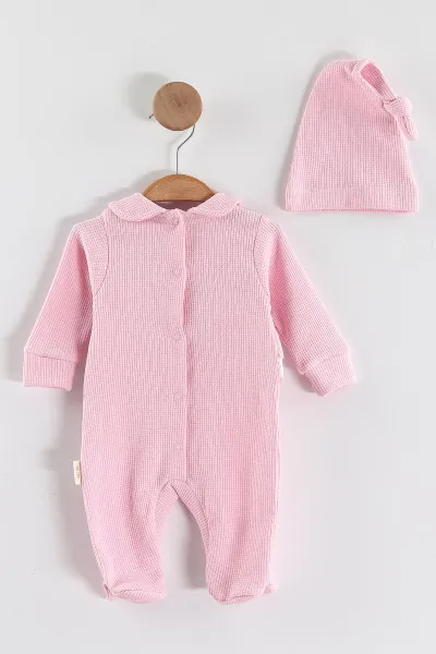 Pembe (1-9 Ay)Çiçek Nakışlı Fisto Detaylı Patikli Kız Bebek Tulum 434934