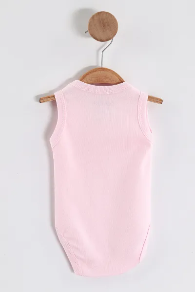 Pembe (1-9 Ay)Sıfır Kol Düz Kız Bebek Çıtçıtlı Badi 458467