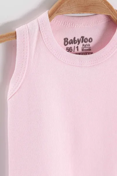 Pembe (1-9 Ay)Sıfır Kol Düz Kız Bebek Çıtçıtlı Badi 458467
