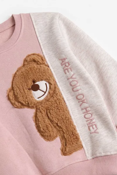 Pembe (1-9 Yaş) Ayıcık Nakışlı 3 İp Şardonlu Kız Çocuk Kışlık Takım 482820