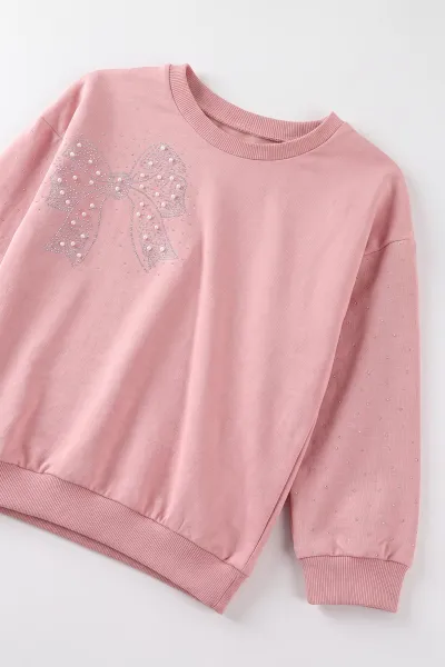 Pembe (1-9 Yaş) Fiyonklu Taş Baskılı  Bol Paça 2 İp Kız Çocuk Mevsimlik Takım 487347