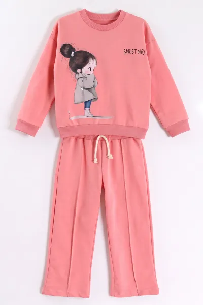 Pembe (1-9 Yaş)    Kız Baskılı  Bol Paça 2 İp Kız Çocuk Mevsimlik Takım 487366