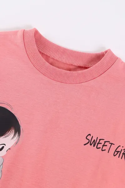 Pembe (1-9 Yaş)    Kız Baskılı  Bol Paça 2 İp Kız Çocuk Mevsimlik Takım 487366