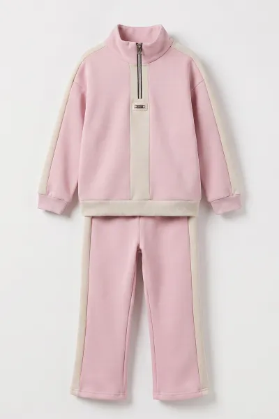 Pembe (1-9 Yaş) Yarım Fermuarlı Şardonlu Kız Çocuk Takım 502406