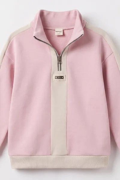 Pembe (1-9 Yaş) Yarım Fermuarlı Şardonlu Kız Çocuk Takım 502406