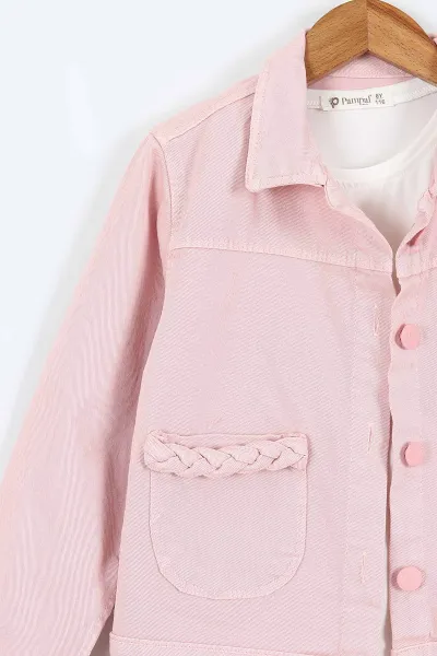 Pembe (1-9 Yaş)Happy Baskılı Tişörtlü Gabardin Pantolon ve Ceketli    Kız Çocuk 3'lü Takım 413514