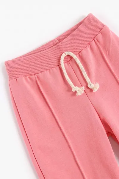 Pembe (1-9 Yaş)Yakadan Fularlı  Baskılı  Bol Paça 2 İp Kız Çocuk Mevsimlik Takım 487372