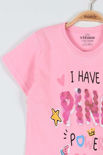 Pembe (10-12 Yaş) Pink Baskılı Kaprili KIz Çocuk Pijama Takımı 182029