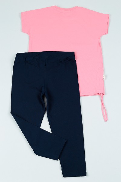 Pembe (10-13 yaş) Yanlardan Sıkmalı Baskılı Kız Çocuk Tayt 105882