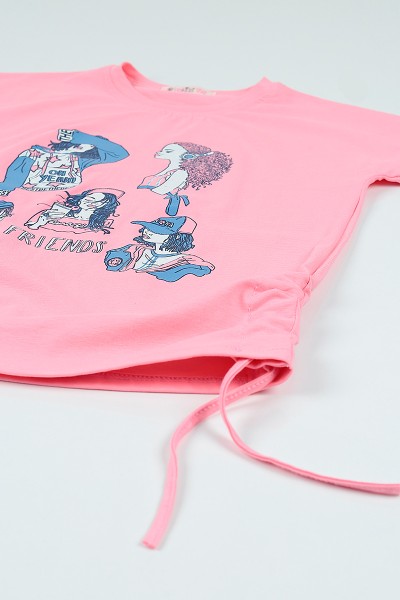 Pembe (10-13 yaş) Yanlardan Sıkmalı Baskılı Kız Çocuk Tayt 105882