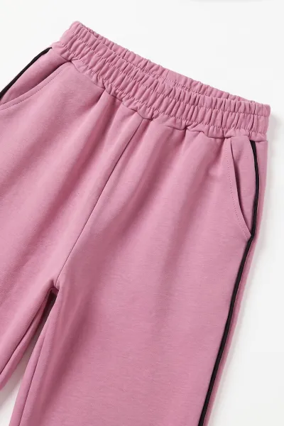 Pembe (10-14 Yaş) Kurdela Baskılı Kolları Fiyonklu 2 ip Kız Çocuk Mevsimlik Takım 500121