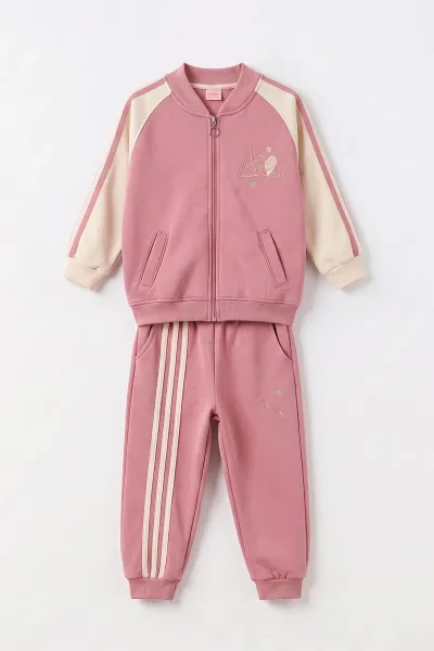 Pembe (10-14 Yaş) Love Nakışlı Yandan Şeritli 3 İp Şardonlu Kız Çocuk Kışlık Takım 498054