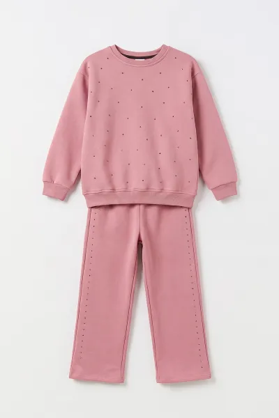 Pembe (10-14 Yaş) Taşlı 3 İp Şardonlu Kız Çocuk Kışlık Takım 498236