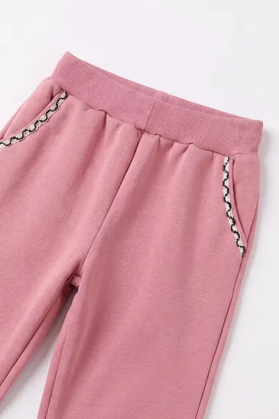Pembe (10-14 Yaş) Yazı ve Taş Baskılı Kapüşonlu 3 İp Şardonlu Kız Çocuk Kışlık Takım 499087