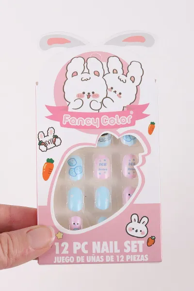 Pembe 12'li Desenli Çocuk Takma Tırnak 450593
