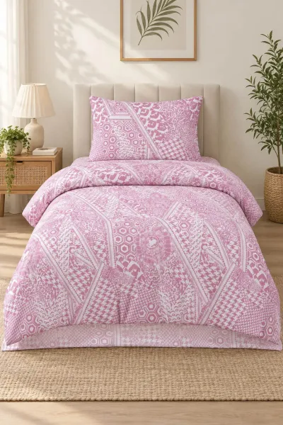Pembe 160x220 Cm Bella Home Tek Kişilik Lastikli Çarşaf Nevresim Takımı 491126