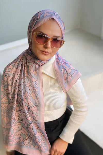 Pembe 180X70 cm Dijital Baskı Viola Desenli Pamuk Şal 332053