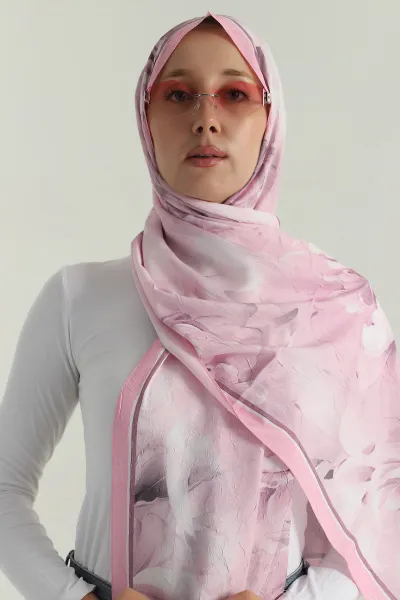 Pembe 180x75 Cm Our Fashion Dijital Baskılı Desenli Bambu Kraş Şal 396719