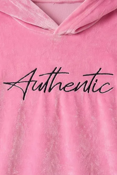 Pembe (2-10 Yaş)  Kapüşonlu Nakışlı  Kadife Kız Çocuk Takım 481262