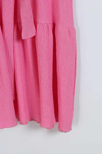 Pembe (2-10 Yaş) Kol Fırfırlı Bel Kemerli Bürümcük Kız Çocuk Elbise 342791
