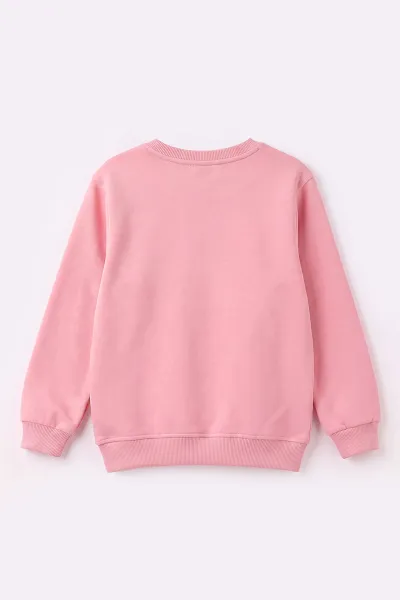 Pembe (2-12 Yaş) Fiyonk Nakışlı Taşlı  İçi Şardonlu Kız Çocuk Sweatshirt 483281