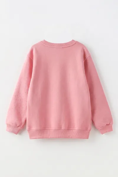 Pembe (2-12 Yaş) Love Nakışlı Taşlı  İçi Şardonlu Kız Çocuk Sweatshirt 483275