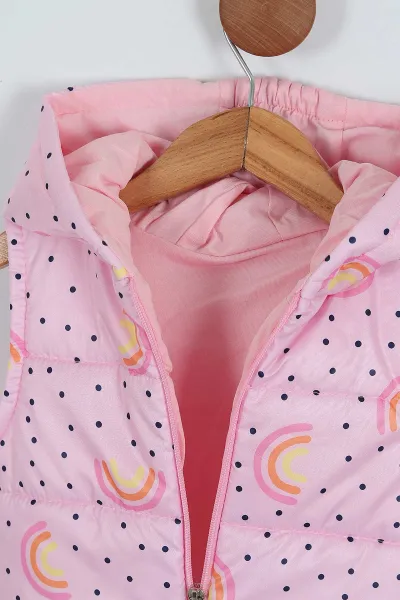 Pembe (2-4 Yaş) Gökkuşağı Desenli Kapüşonlu Kız Çocuk Yelek 287544