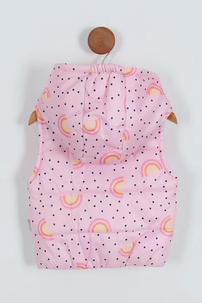 Pembe (2-4 Yaş) Gökkuşağı Desenli Kapüşonlu Kız Çocuk Yelek 287544