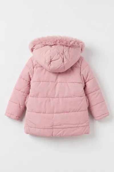 Pembe (2-5 Yaş) Cebi ve Kapüşonu Kürklü Şişme Kız Çocuk Mont 496715